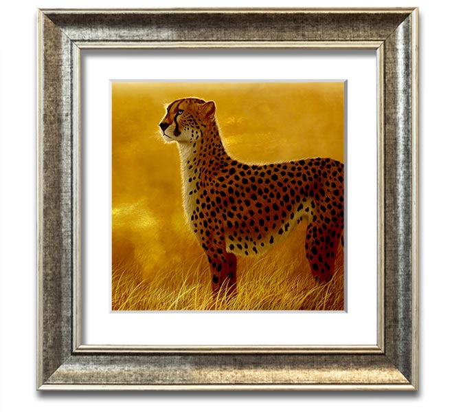 A beautifully framed print of an African Cheetah, showcasing its elegance and grace, available in various frame colors.