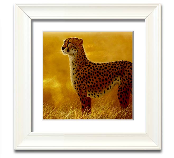 A beautifully framed print of an African Cheetah, showcasing its elegance and grace, available in various frame colors.