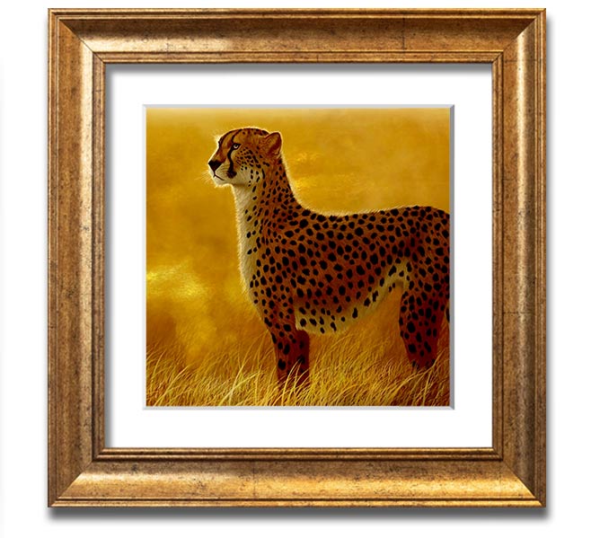 A beautifully framed print of an African Cheetah, showcasing its elegance and grace, available in various frame colors.