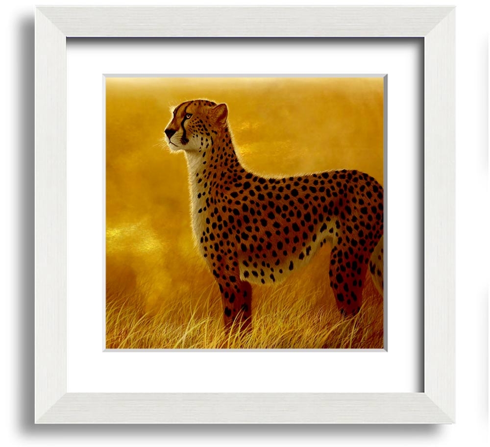 A beautifully framed print of an African Cheetah, showcasing its elegance and grace, available in various frame colors.