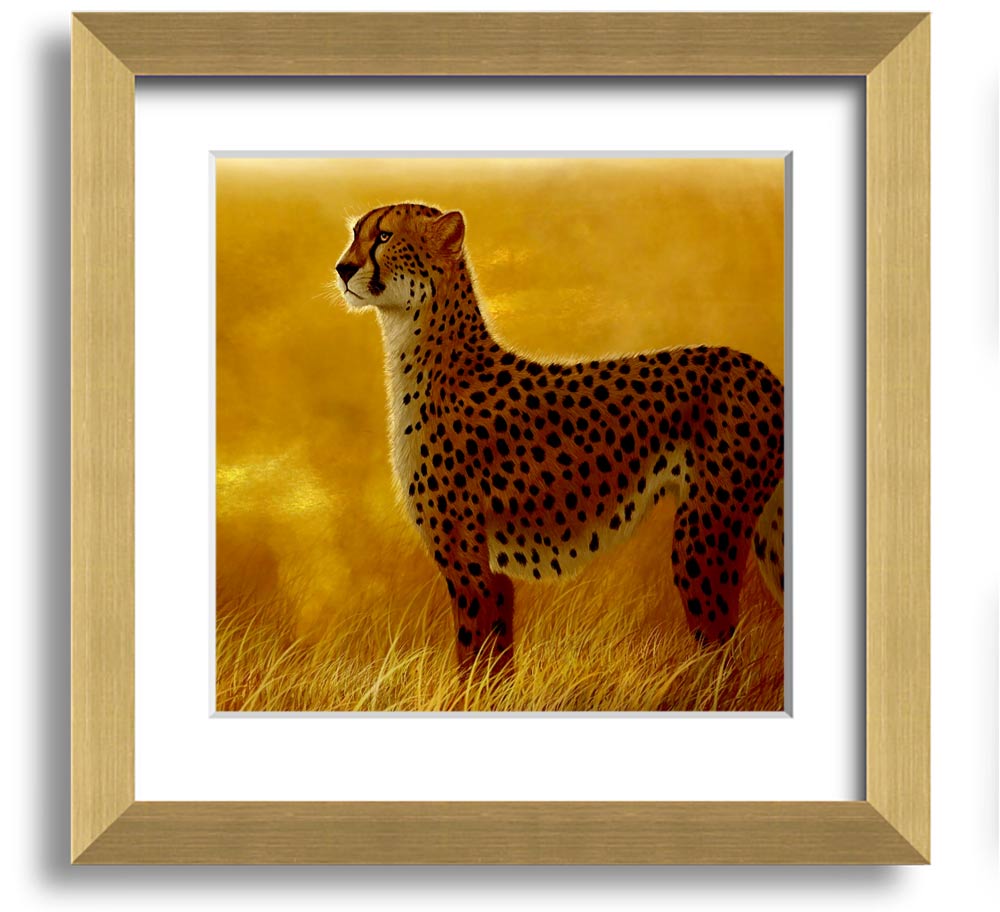 A beautifully framed print of an African Cheetah, showcasing its elegance and grace, available in various frame colors.