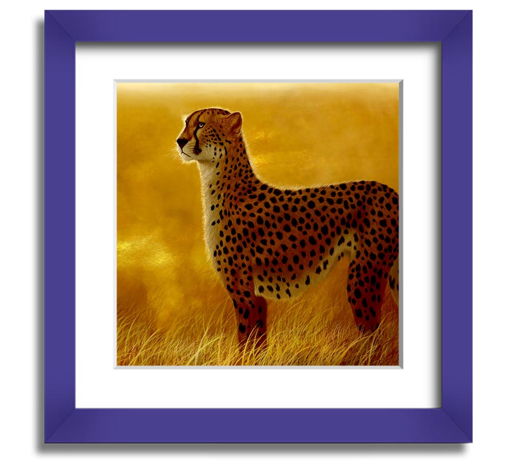 A beautifully framed print of an African Cheetah, showcasing its elegance and grace, available in various frame colors.