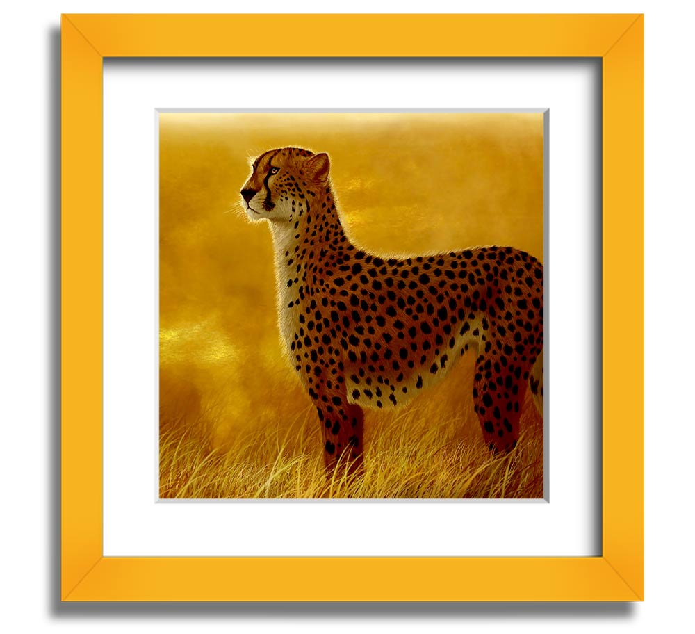 A beautifully framed print of an African Cheetah, showcasing its elegance and grace, available in various frame colors.