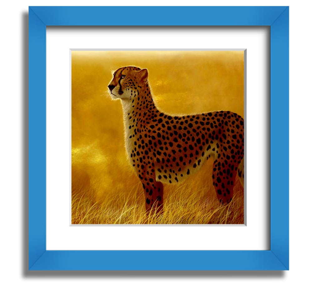 A beautifully framed print of an African Cheetah, showcasing its elegance and grace, available in various frame colors.