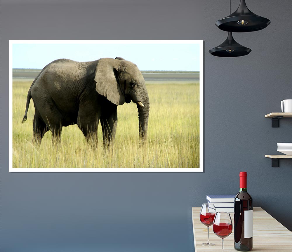 A vibrant canvas poster featuring an African elephant in Namibia, showcasing its majestic presence in a natural setting.