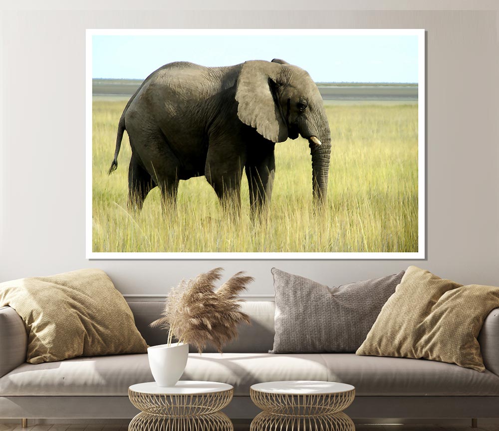 A vibrant canvas poster featuring an African elephant in Namibia, showcasing its majestic presence in a natural setting.