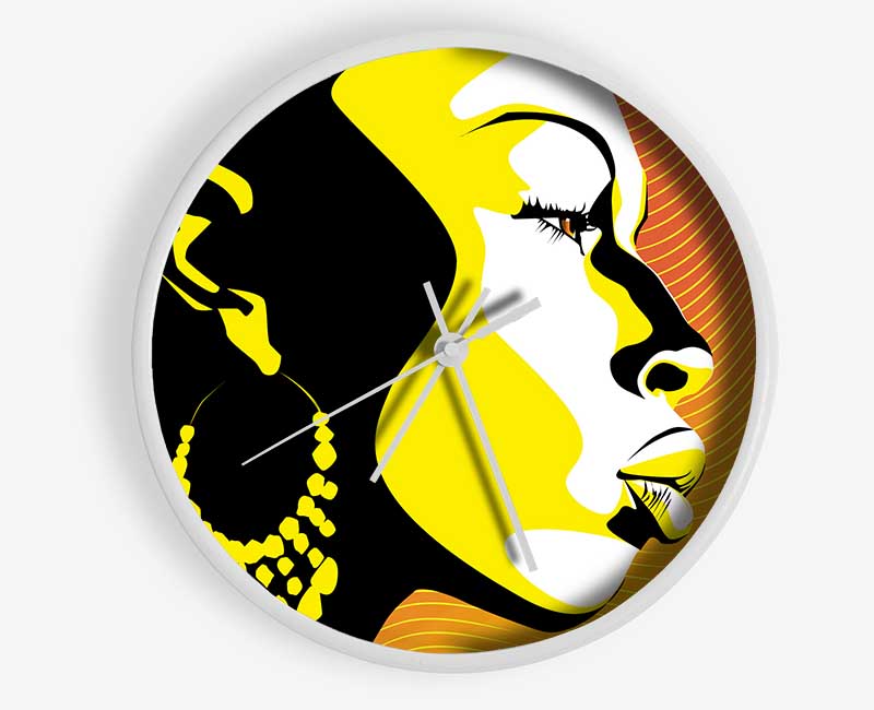 A beautifully designed clock featuring an African female silhouette bathed in golden light, crafted from natural bamboo.