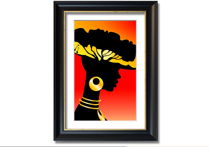 Framed print of African Female Home Lands, showcasing vibrant colors and intricate details, ready to hang.