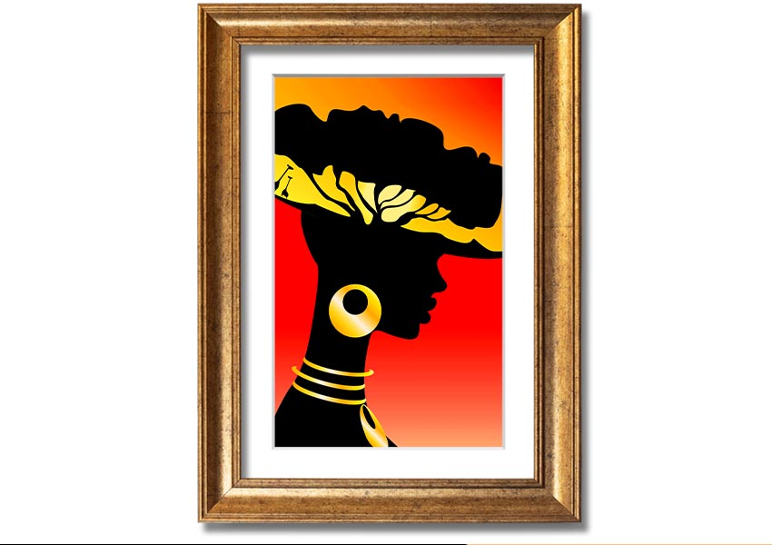 Framed print of African Female Home Lands, showcasing vibrant colors and intricate details, ready to hang.