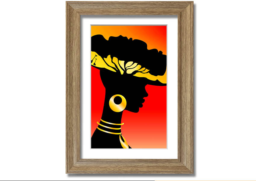 Framed print of African Female Home Lands, showcasing vibrant colors and intricate details, ready to hang.