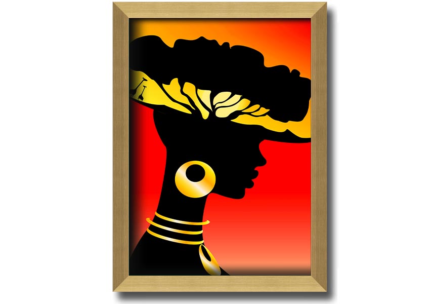 Framed print of African Female Home Lands, showcasing vibrant colors and intricate details, ready to hang.