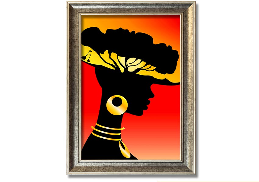 Framed print of African Female Home Lands, showcasing vibrant colors and intricate details, ready to hang.