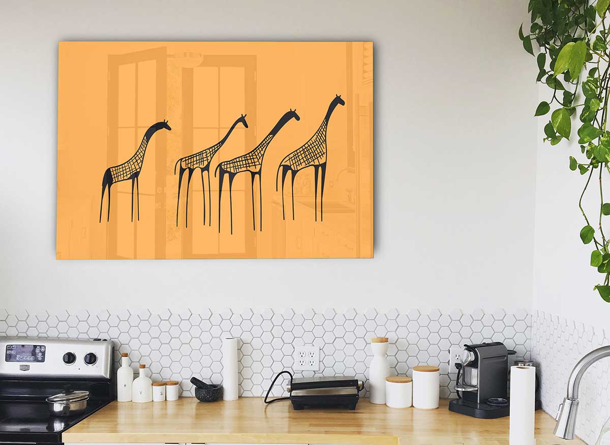 A vibrant glass print featuring an African Giraffe, showcasing its unique patterns and colors, perfect for modern home decor.