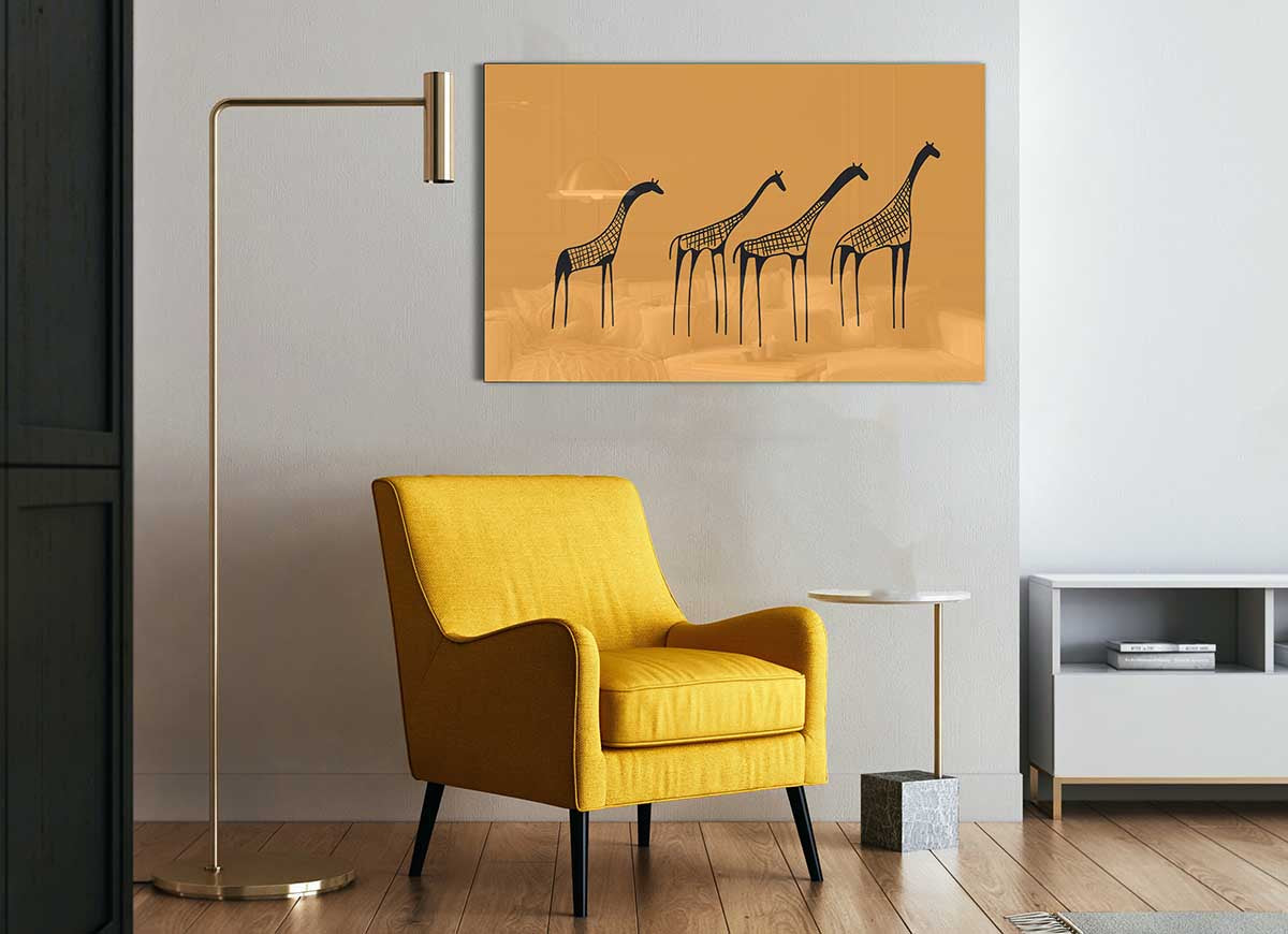 A vibrant glass print featuring an African Giraffe, showcasing its unique patterns and colors, perfect for modern home decor.