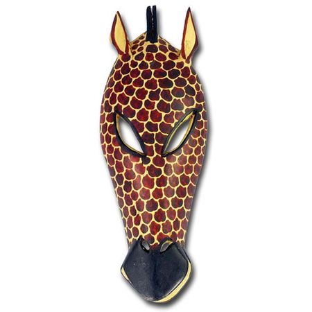 Handcrafted African Giraffe Head Wooden Mask showcasing intricate patterns and natural wood finish, perfect for home decor.