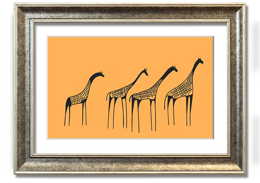 A beautifully framed print of an African Giraffe, showcasing its long neck and unique patterns, ready to hang on a wall.