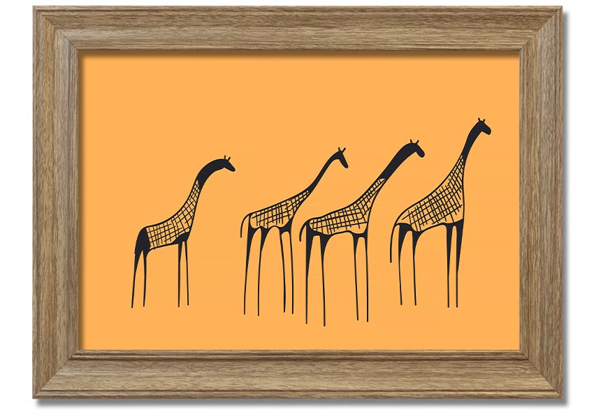 A beautifully framed print of an African Giraffe, showcasing its long neck and unique patterns, ready to hang on a wall.