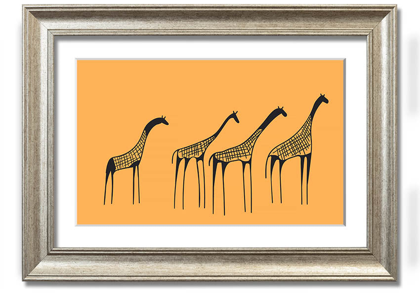 A beautifully framed print of an African Giraffe, showcasing its long neck and unique patterns, ready to hang on a wall.