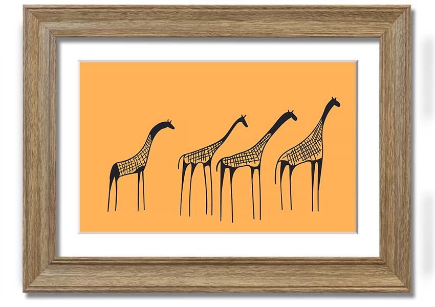 A beautifully framed print of an African Giraffe, showcasing its long neck and unique patterns, ready to hang on a wall.