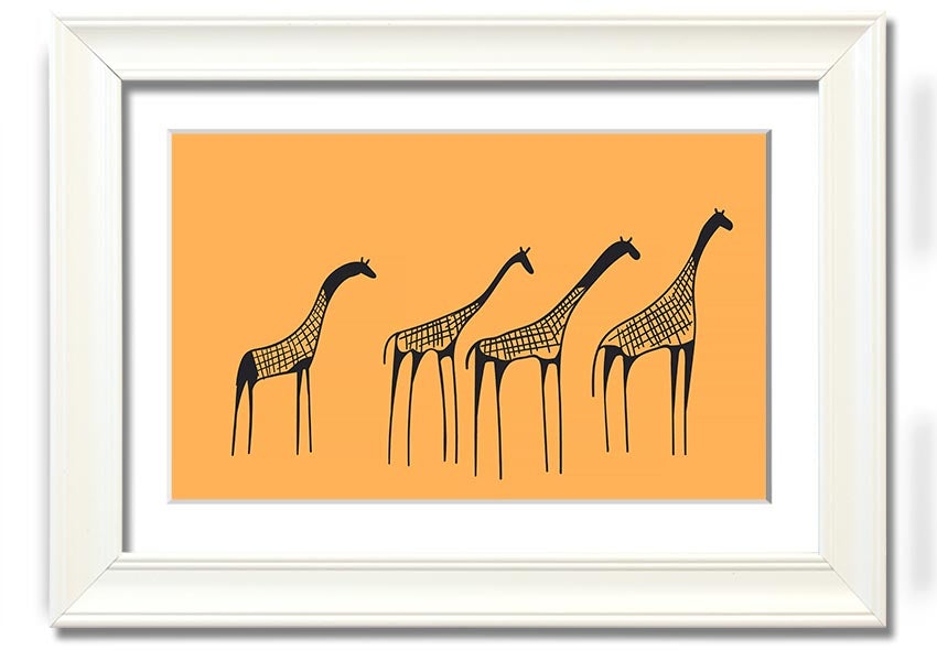 A beautifully framed print of an African Giraffe, showcasing its long neck and unique patterns, ready to hang on a wall.