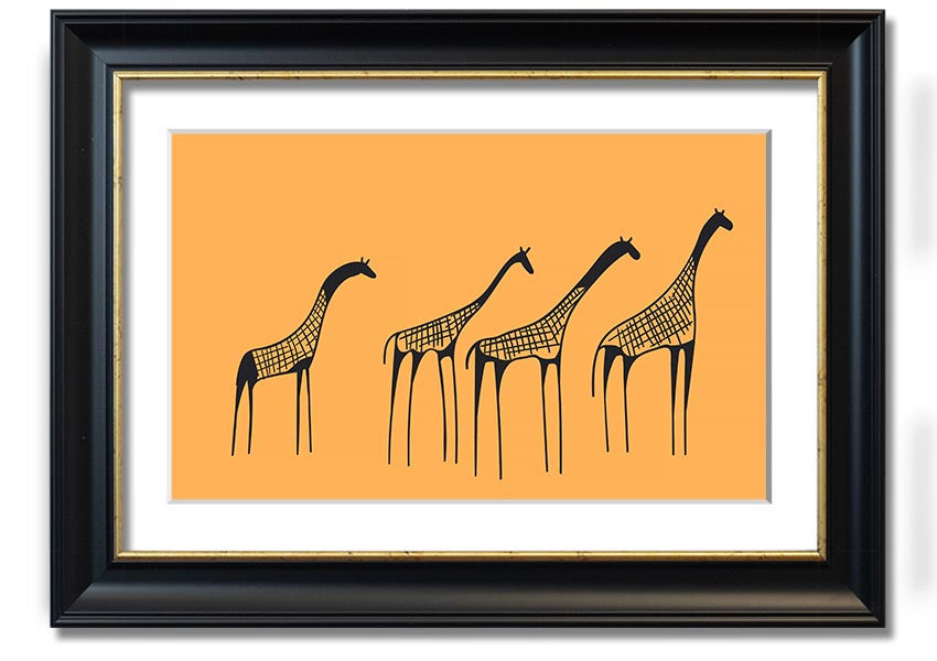 A beautifully framed print of an African Giraffe, showcasing its long neck and unique patterns, ready to hang on a wall.