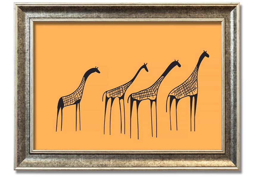 A beautifully framed print of an African Giraffe, showcasing its long neck and unique patterns, ready to hang on a wall.