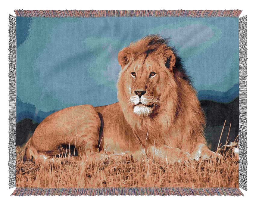 Luxurious African Lion King throw blanket made from 100% cotton, featuring a thermal weave for breathability and a classic design.