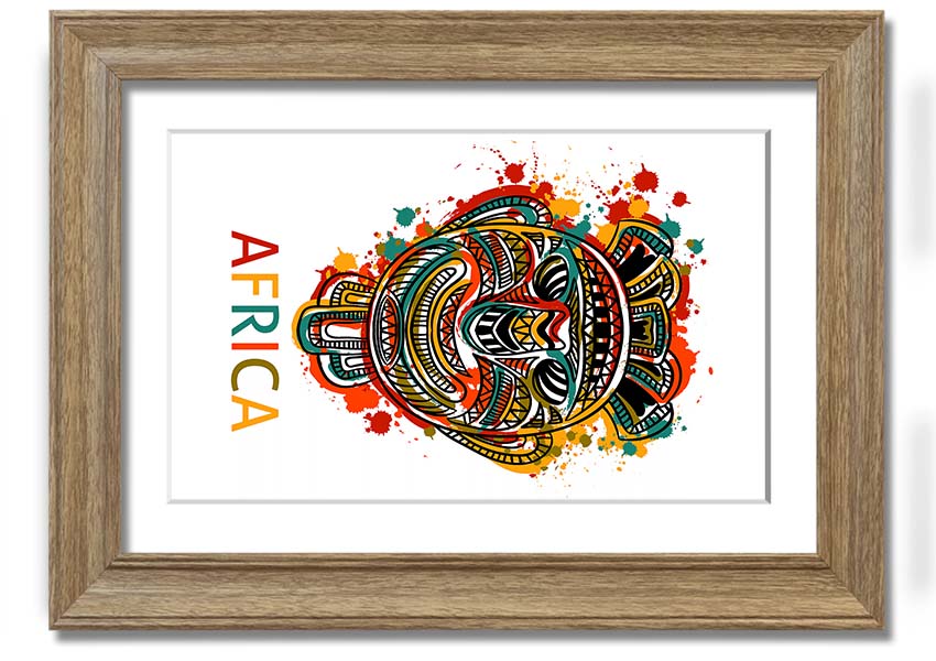 A beautifully crafted African Mask framed print showcasing intricate designs and vibrant colors, ready to hang.