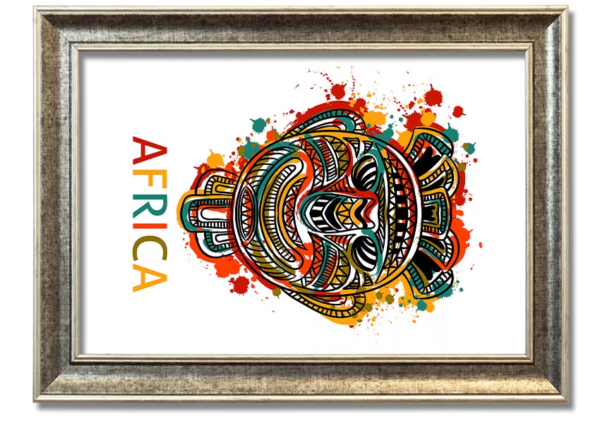 A beautifully crafted African Mask framed print showcasing intricate designs and vibrant colors, ready to hang.