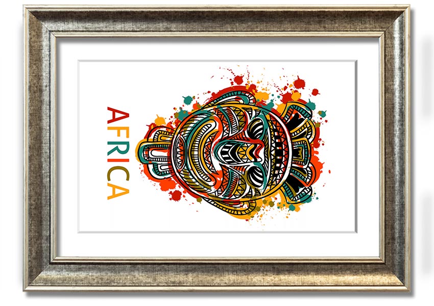 A beautifully crafted African Mask framed print showcasing intricate designs and vibrant colors, ready to hang.