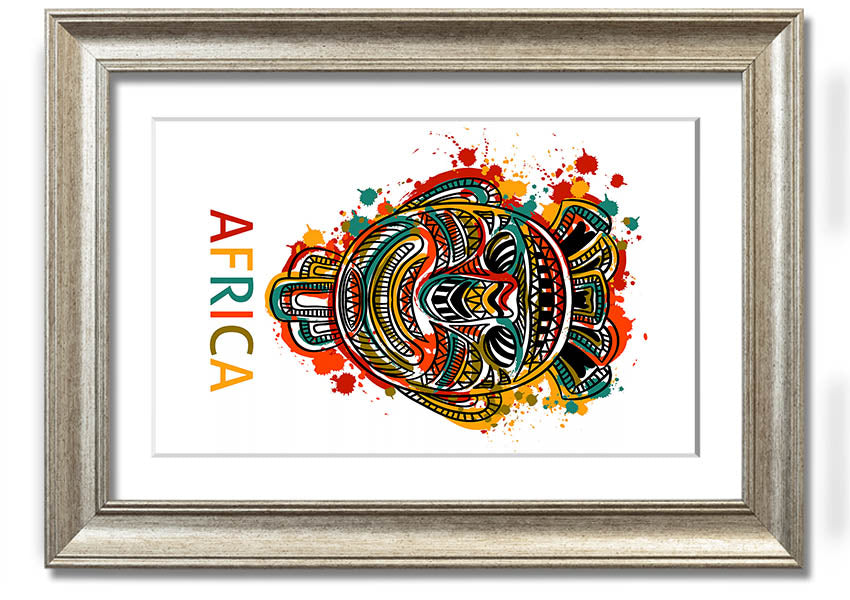 A beautifully crafted African Mask framed print showcasing intricate designs and vibrant colors, ready to hang.