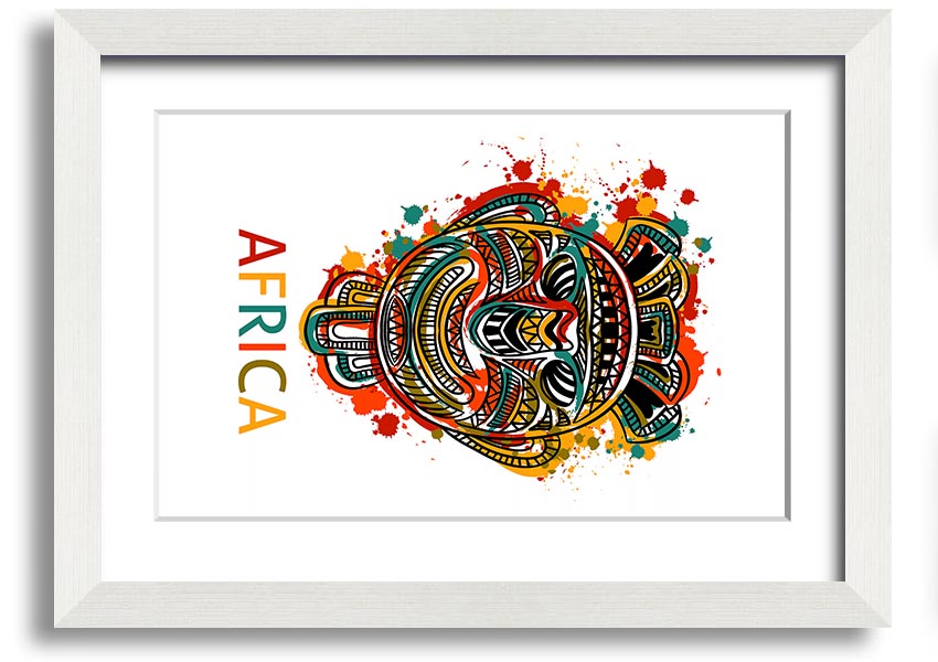 A beautifully crafted African Mask framed print showcasing intricate designs and vibrant colors, ready to hang.