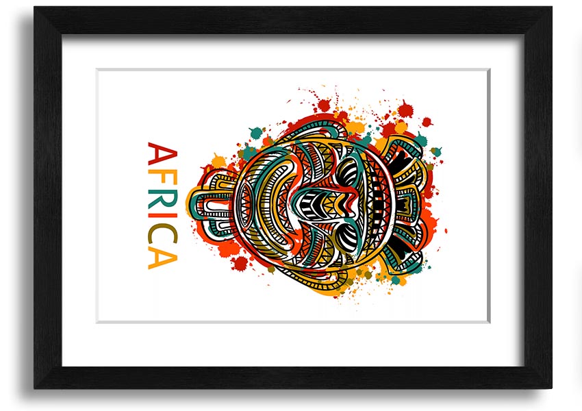 A beautifully crafted African Mask framed print showcasing intricate designs and vibrant colors, ready to hang.