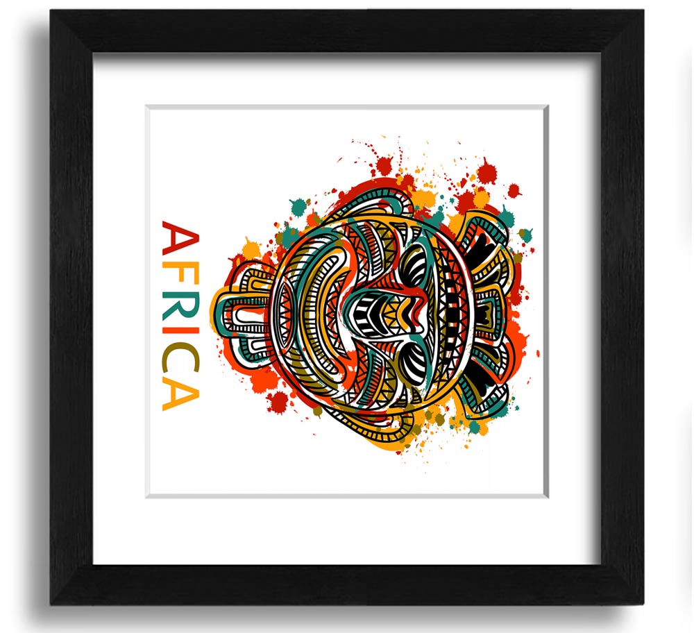 A beautifully framed African mask print showcasing intricate details and vibrant colors, ready to hang.