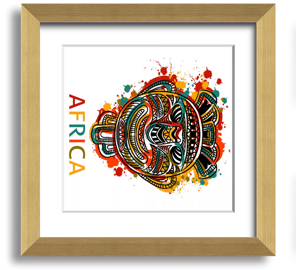 A beautifully framed African mask print showcasing intricate details and vibrant colors, ready to hang.