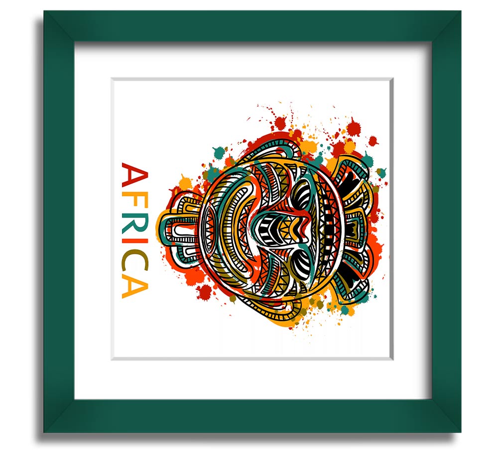 A beautifully framed African mask print showcasing intricate details and vibrant colors, ready to hang.