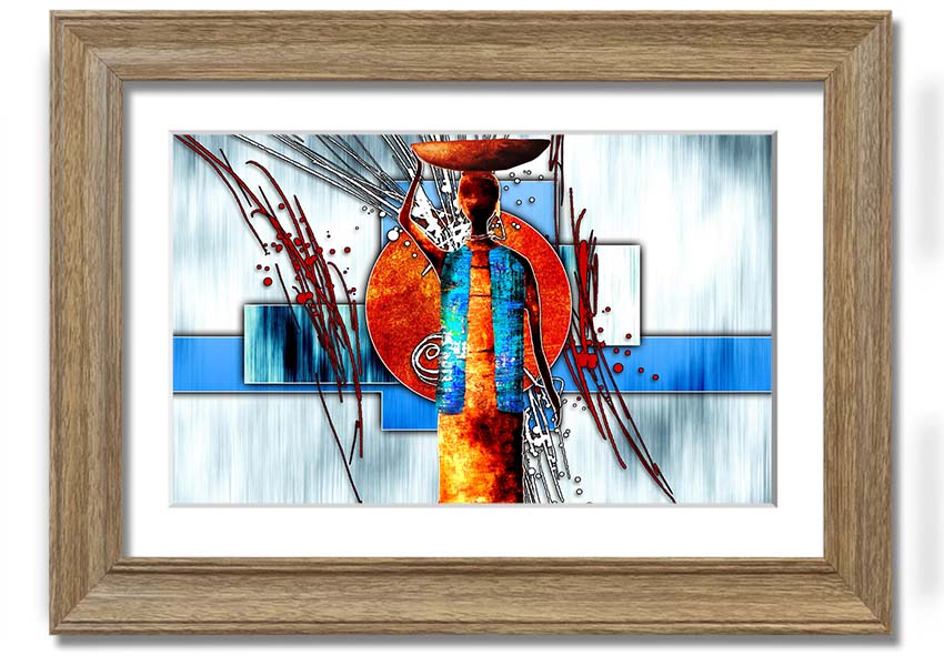 A beautifully framed African Offering print showcasing vibrant colors and intricate designs, ready to hang on a wall.