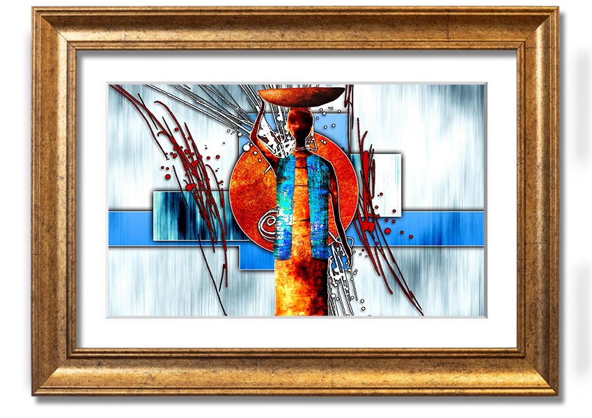 A beautifully framed African Offering print showcasing vibrant colors and intricate designs, ready to hang on a wall.