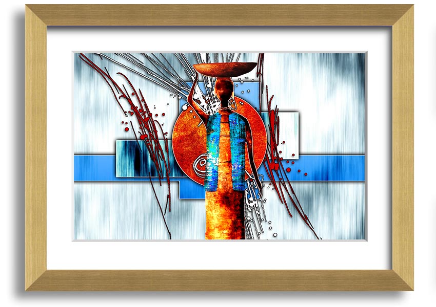 A beautifully framed African Offering print showcasing vibrant colors and intricate designs, ready to hang on a wall.