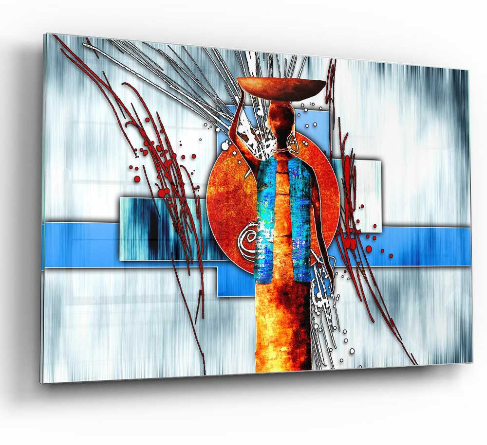 A vibrant African Offering glass print showcasing modern art with intricate details and colors, perfect for home decor.