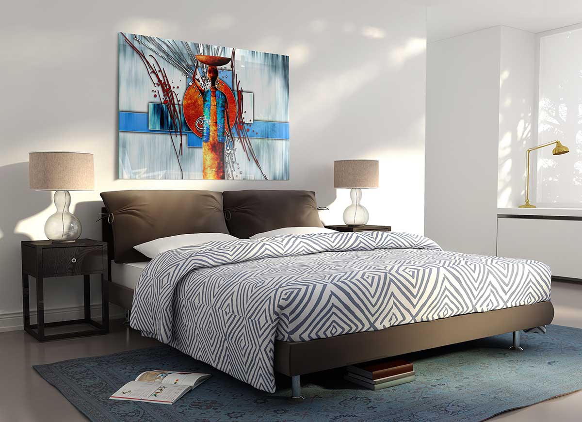 A vibrant African Offering glass print showcasing modern art with intricate details and colors, perfect for home decor.