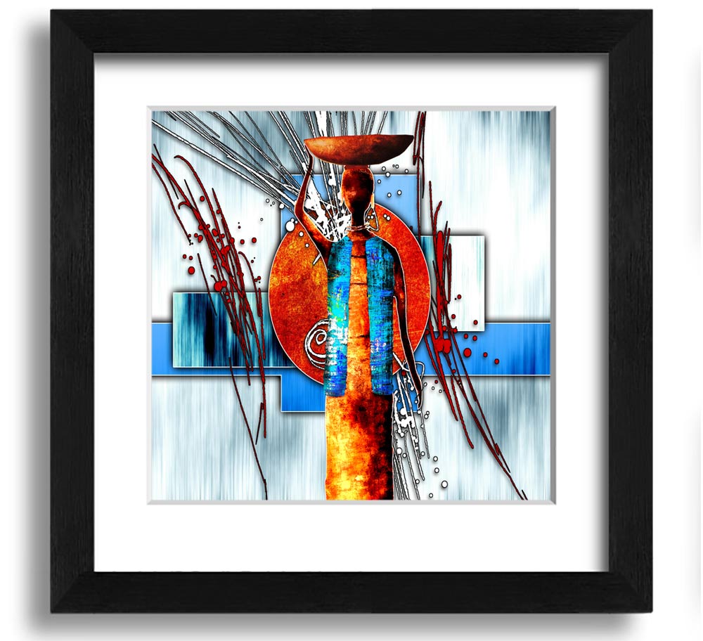 African Offering Square Framed Print with vibrant colors and intricate designs, framed in a stylish frame, ready to hang.