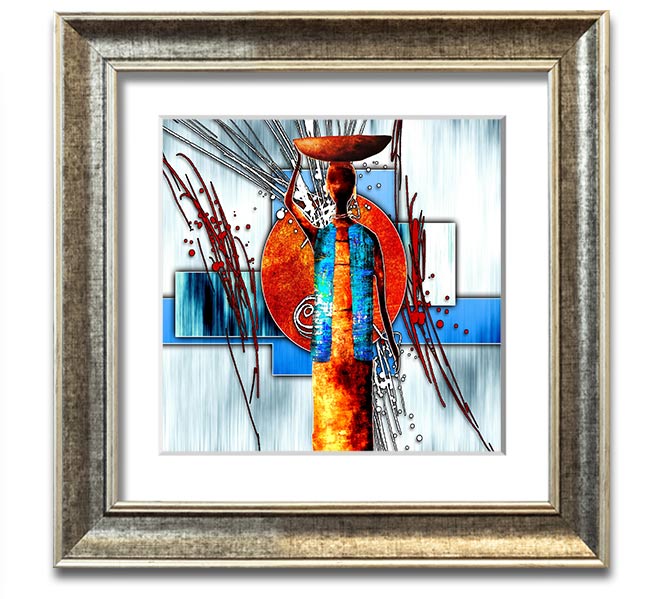 African Offering Square Framed Print with vibrant colors and intricate designs, framed in a stylish frame, ready to hang.