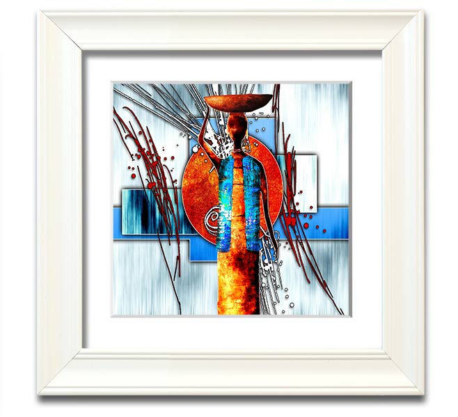 African Offering Square Framed Print with vibrant colors and intricate designs, framed in a stylish frame, ready to hang.