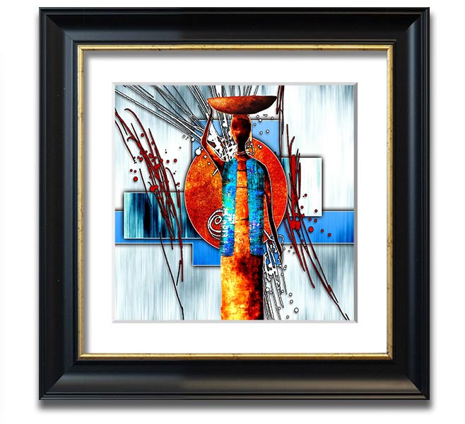 African Offering Square Framed Print with vibrant colors and intricate designs, framed in a stylish frame, ready to hang.