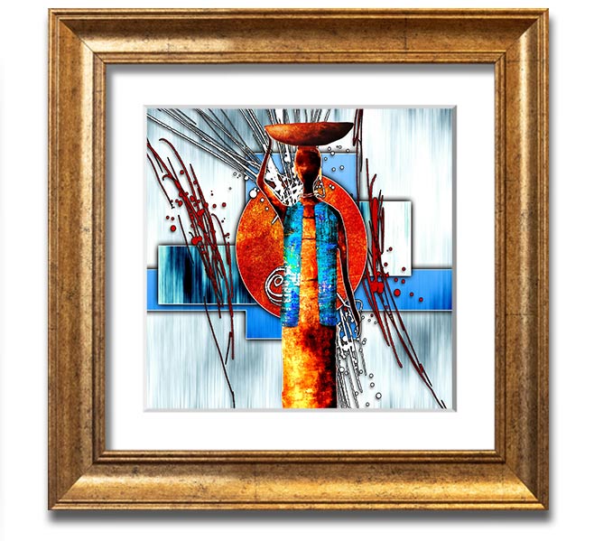 African Offering Square Framed Print with vibrant colors and intricate designs, framed in a stylish frame, ready to hang.