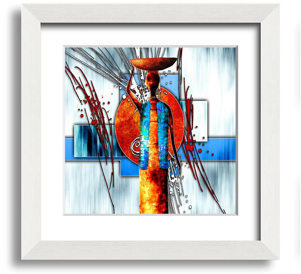 African Offering Square Framed Print with vibrant colors and intricate designs, framed in a stylish frame, ready to hang.