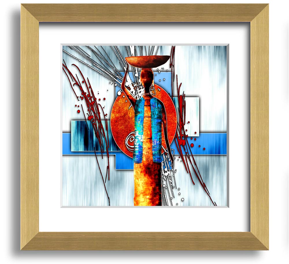 African Offering Square Framed Print with vibrant colors and intricate designs, framed in a stylish frame, ready to hang.