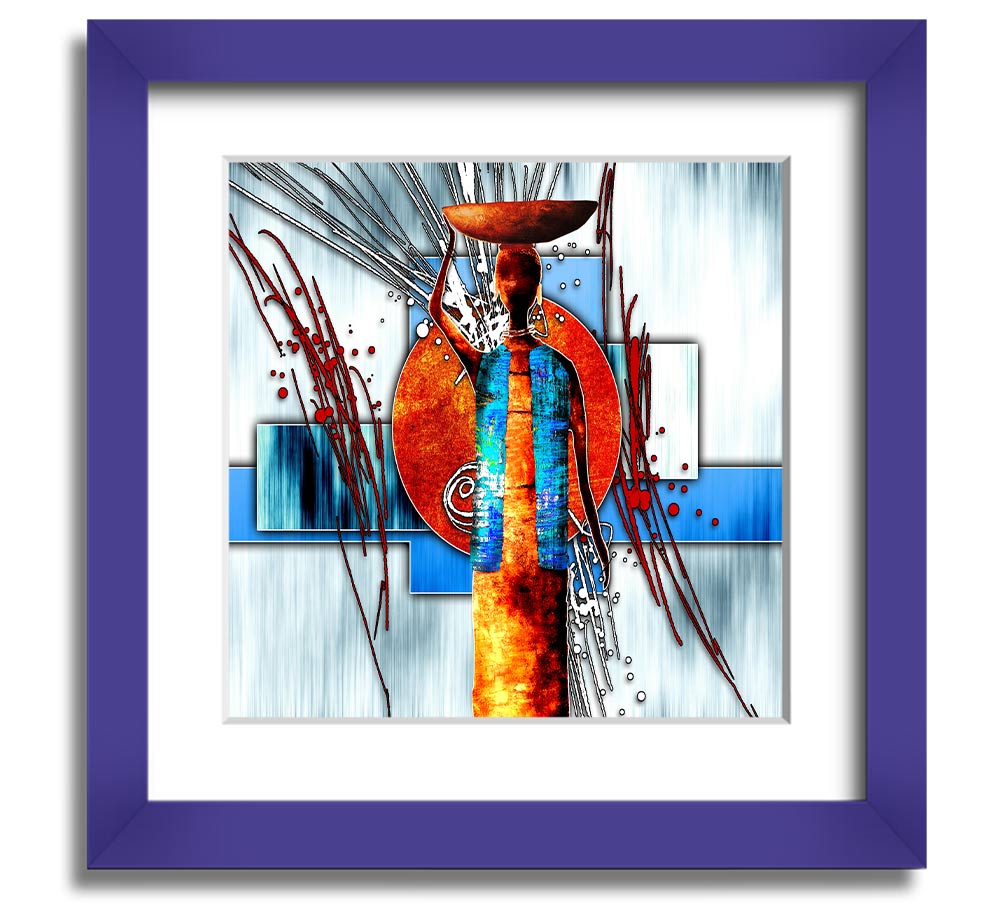 African Offering Square Framed Print with vibrant colors and intricate designs, framed in a stylish frame, ready to hang.