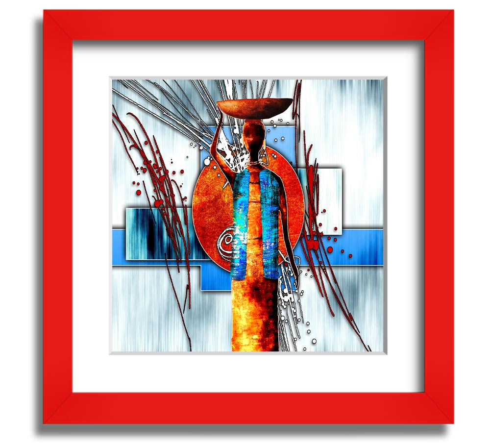 African Offering Square Framed Print with vibrant colors and intricate designs, framed in a stylish frame, ready to hang.